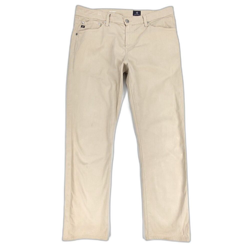 ADRIANO GOLDSCHMIED Everett Slim Straight Sueded Jeans Khaki Beige Mens 34 x 31